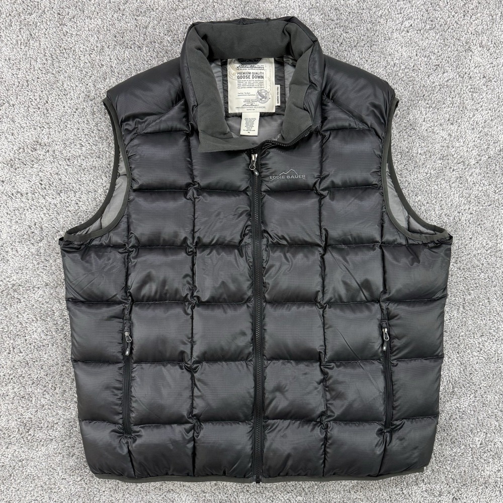 Eddie Bauer Goose Down Vest Men's XL Black Puffer 700 Fill Power Premium Quality